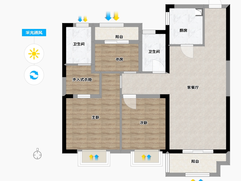 江西省-赣州市-中梁·壹号院-88.80-户型库-采光通风