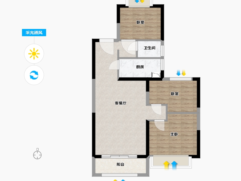 河南省-郑州市-亚星环翠居-76.74-户型库-采光通风