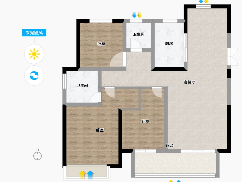 浙江省-嘉兴市-海盐吾悦广场-102.19-户型库-采光通风