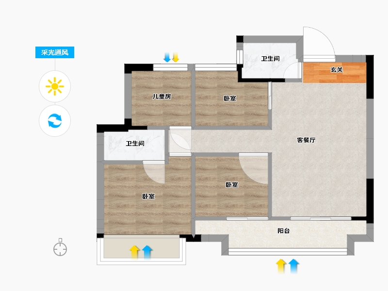 浙江省-嘉兴市-吉翔欣隆府-55.73-户型库-采光通风