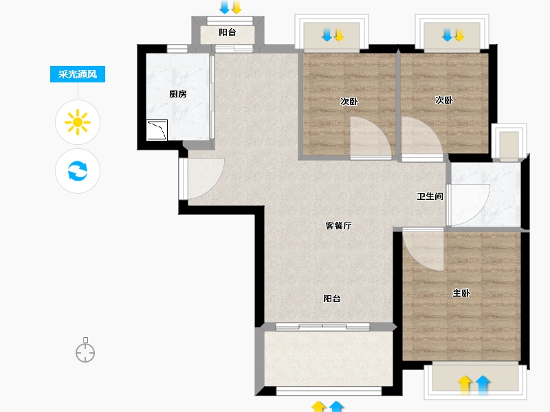 福建省-厦门市-特房樾琴湾-72.07-户型库-采光通风