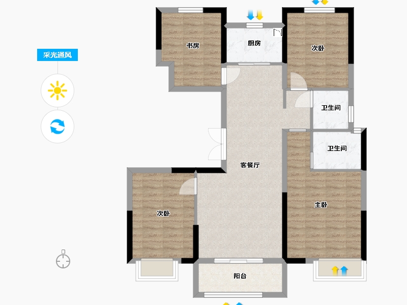 江西省-吉安市-中梁玖號院-100.80-户型库-采光通风