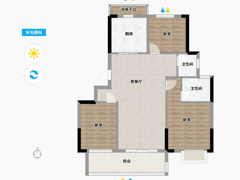 浙江省-宁波市-武岭悦府-91.68-户型库-采光通风