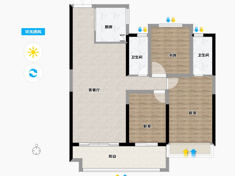 安徽省-芜湖市-万华·南湖春晓-104.00-户型库-采光通风