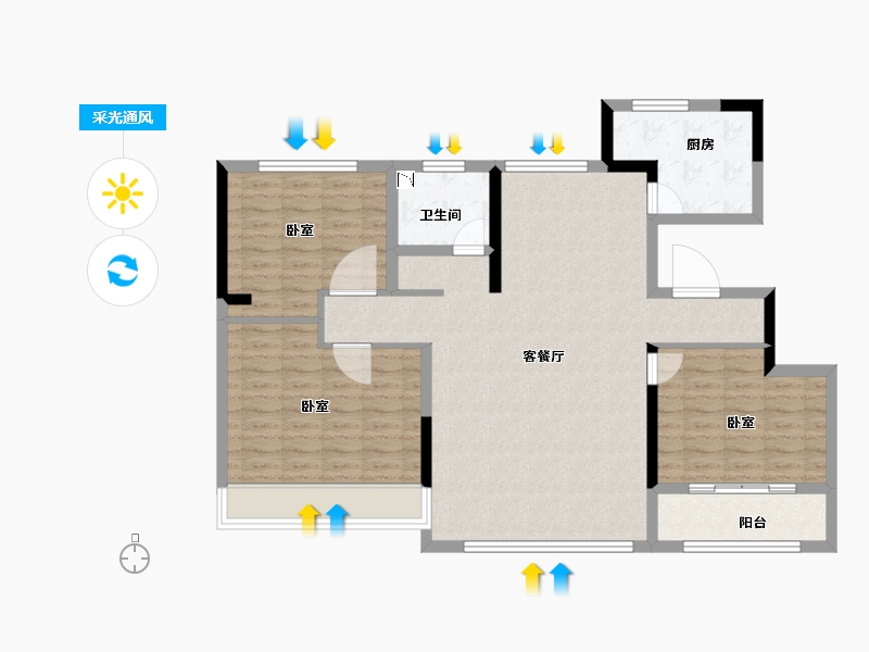 山东省-滨州市-泷科·阳城院子-104.00-户型库-采光通风