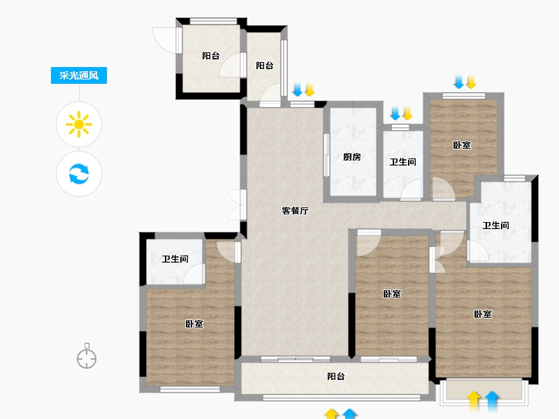 浙江省-宁波市-荣安香园3期公园半岛-136.00-户型库-采光通风