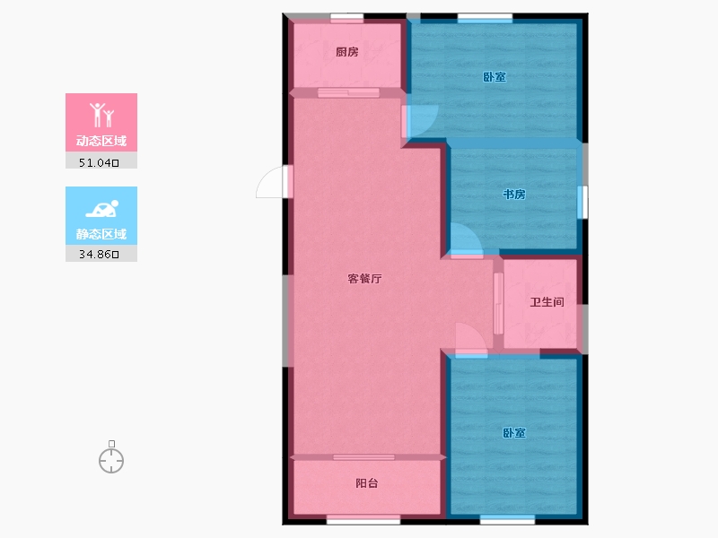 宁夏回族自治区-银川市-鑫祥虹桥御景-76.70-户型库-动静分区