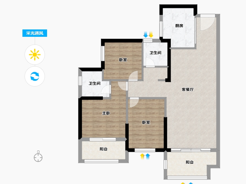 福建省-泉州市-禹洲嘉誉风华-86.88-户型库-采光通风