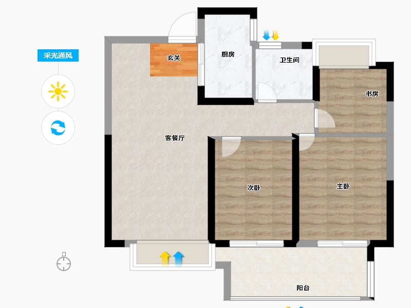 安徽省-阜阳市-罍街堂前樾-75.00-户型库-采光通风