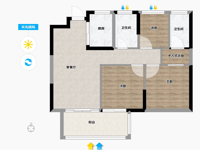 浙江省-嘉兴市-梅里印象-76.38-户型库-采光通风