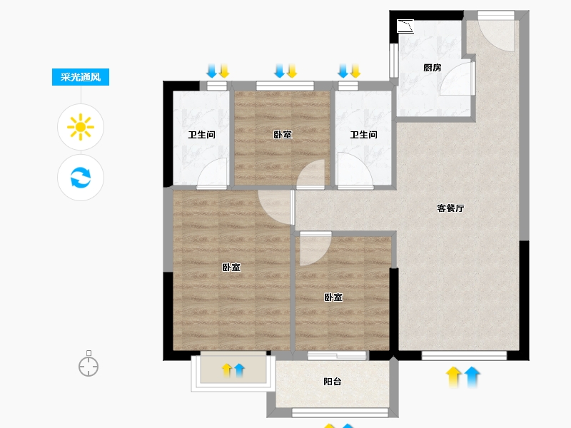 福建省-泉州市-中骏世纪公馆-70.99-户型库-采光通风