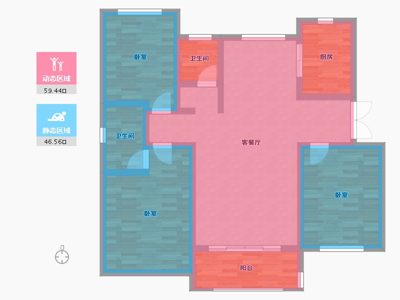 山东省-济南市-荣盛华府-94.35-户型库-动静分区