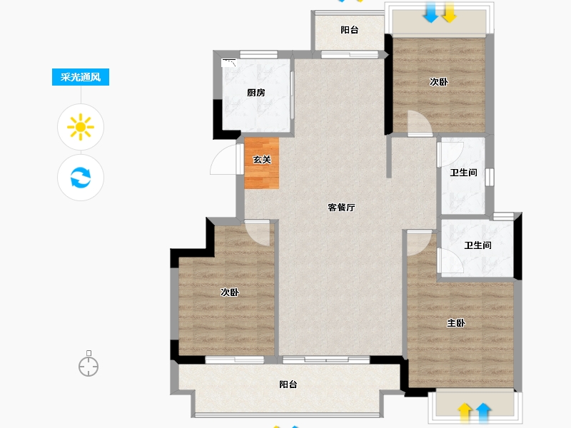 安徽省-阜阳市-成美·铂悦府-93.00-户型库-采光通风