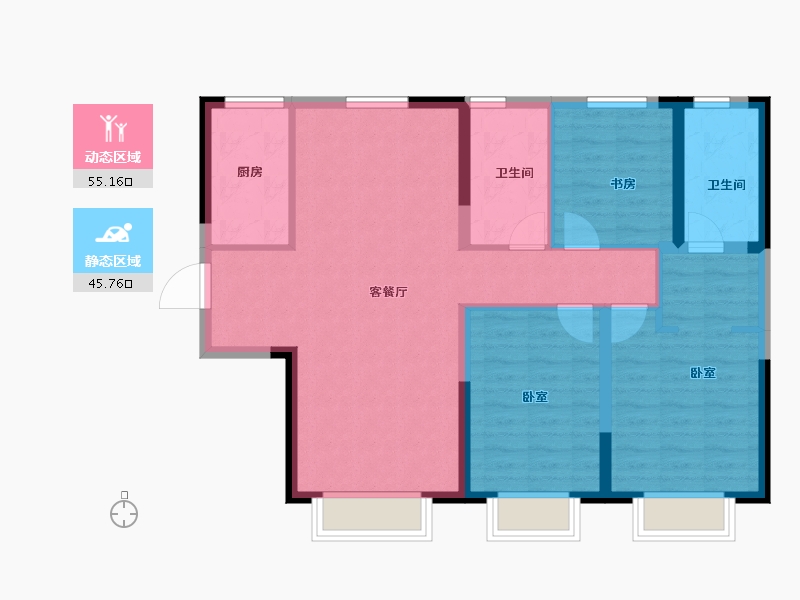 新疆维吾尔自治区-乌鲁木齐市-中海熙岸-90.56-户型库-动静分区