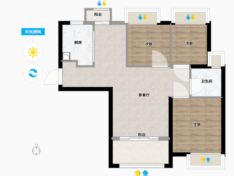 福建省-厦门市-特房樾琴湾-71.71-户型库-采光通风