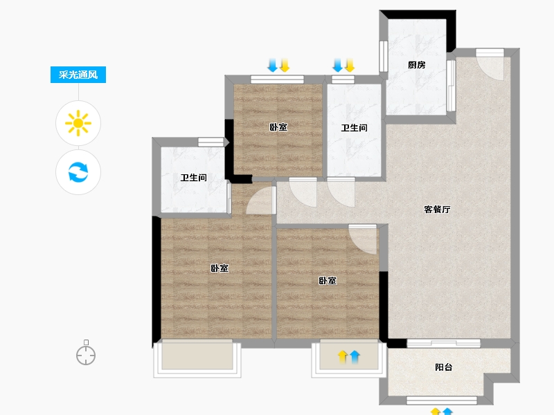 浙江省-湖州市-京杭上宸-71.00-户型库-采光通风