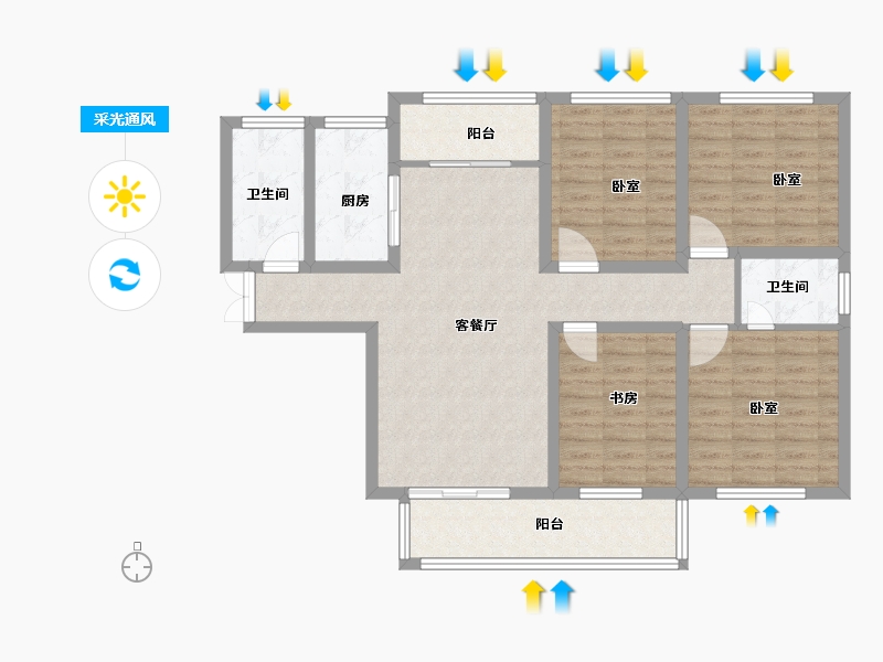 山东省-菏泽市-单县铂金湾-104.37-户型库-采光通风