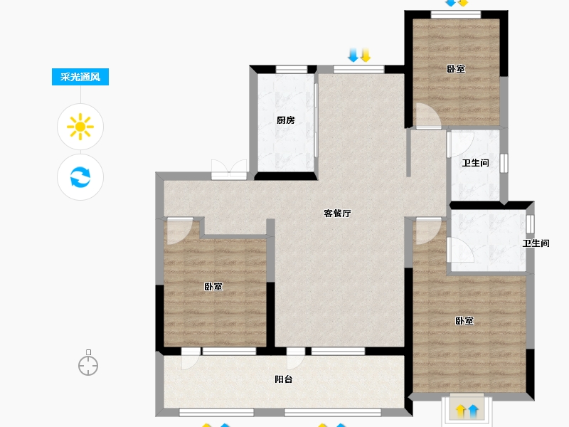 山东省-济南市-中海云麓公馆-103.28-户型库-采光通风