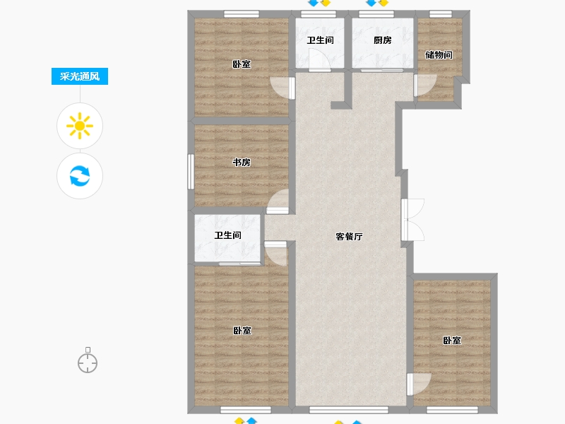 新疆维吾尔自治区-乌鲁木齐市-华源尚源贝阁-115.94-户型库-采光通风