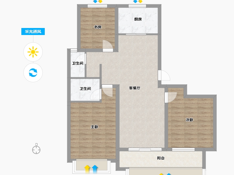 山东省-聊城市-孟达·颐和嘉苑-88.43-户型库-采光通风