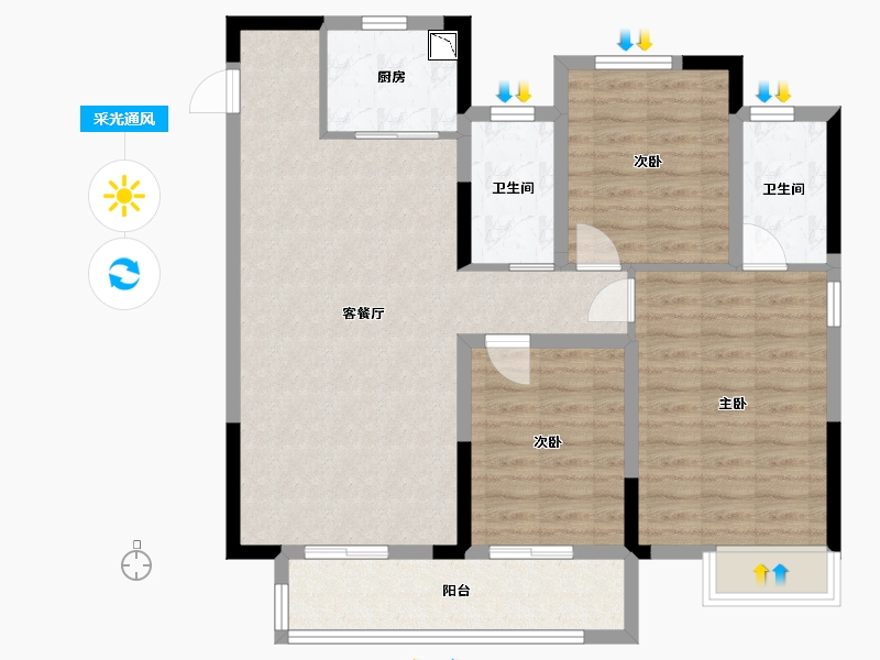 江西省-吉安市-中梁玖號院-93.60-户型库-采光通风