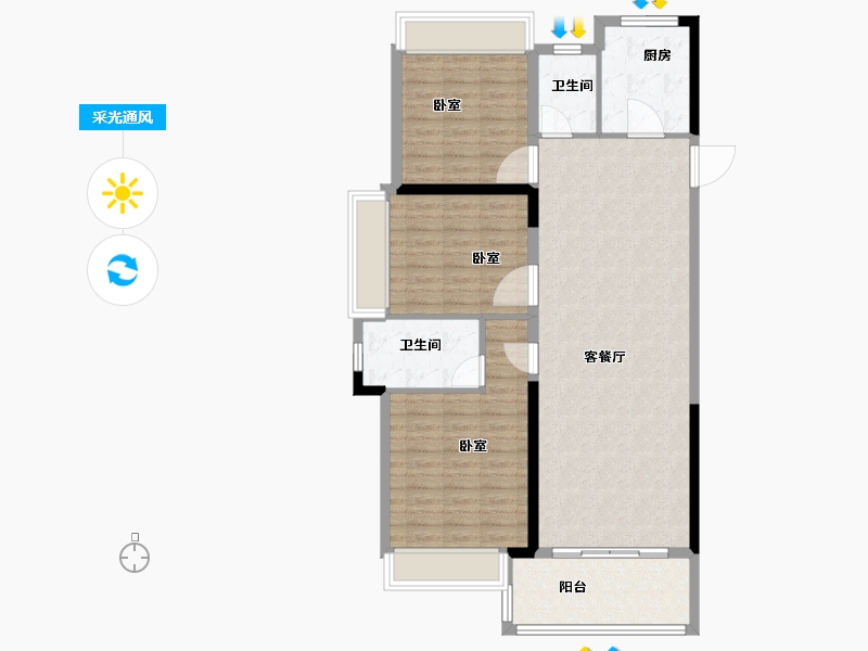 安徽省-芜湖市-万华·南湖春晓-103.97-户型库-采光通风