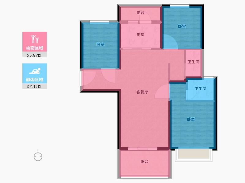 河南省-郑州市-谦祥·世茂·万华城-83.93-户型库-动静分区