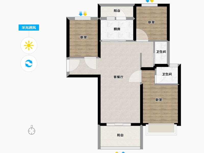 河南省-郑州市-谦祥·世茂·万华城-83.93-户型库-采光通风