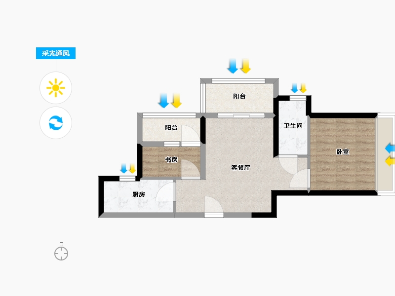 河南省-郑州市-谦祥·世茂·万华城-55.28-户型库-采光通风