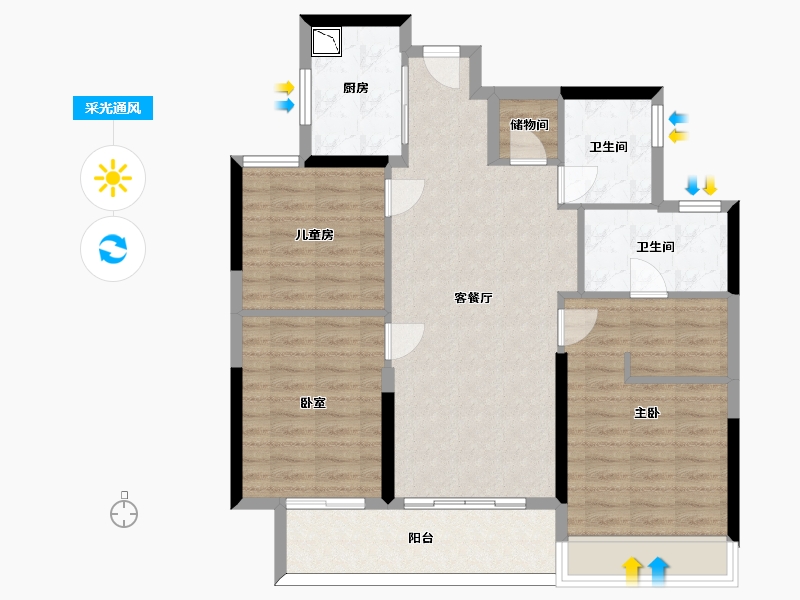 浙江省-杭州市-古翠蓝庭-93.35-户型库-采光通风