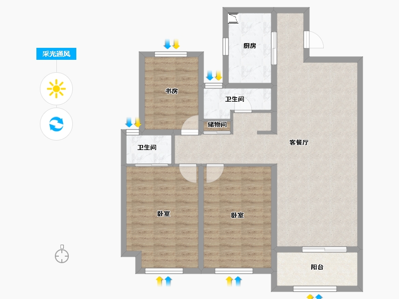 山东省-烟台市-栖霞中央花园-94.00-户型库-采光通风