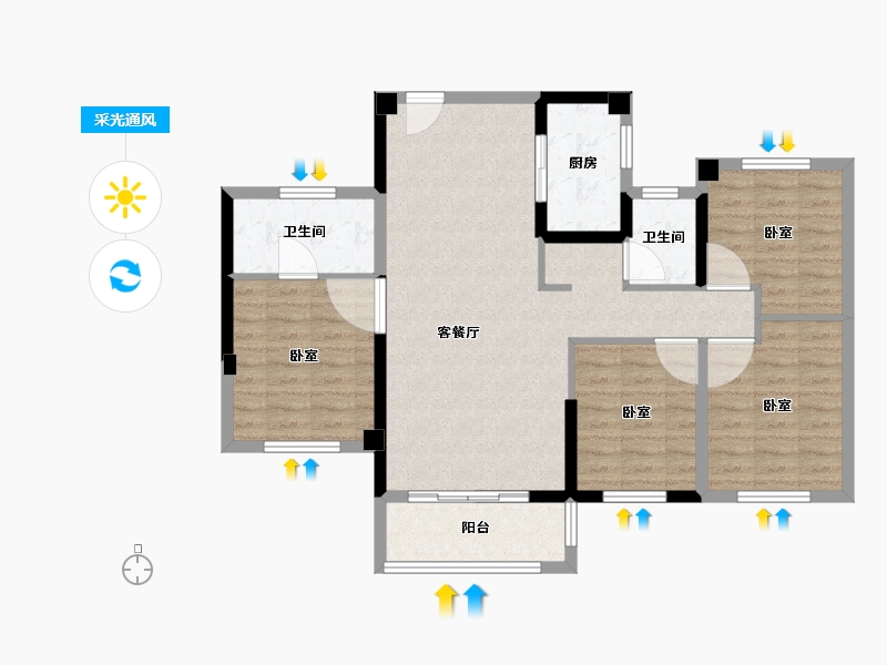 福建省-泉州市-大唐阳光城翡丽公馆-93.00-户型库-采光通风