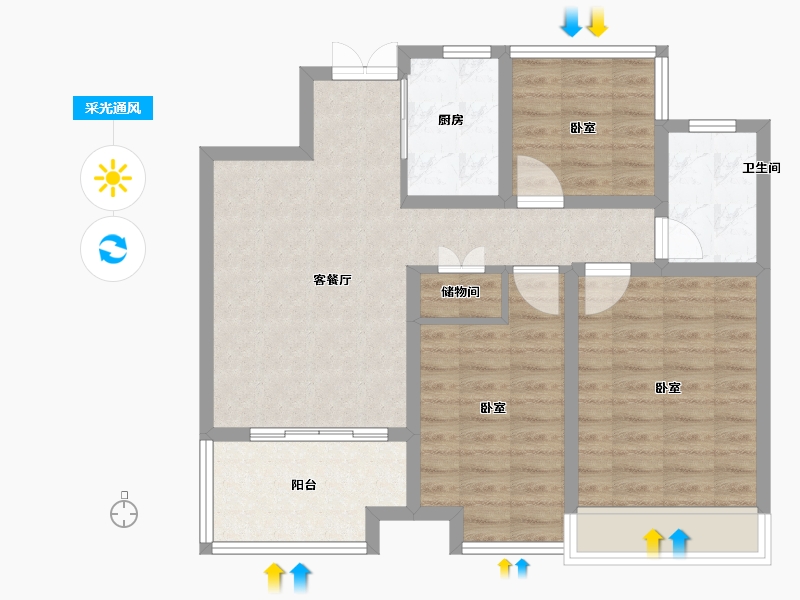 安徽省-合肥市-弘阳时光里-77.39-户型库-采光通风