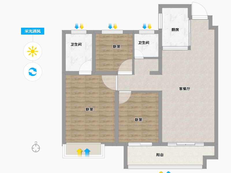 安徽省-芜湖市-港龙时代天骄-85.00-户型库-采光通风