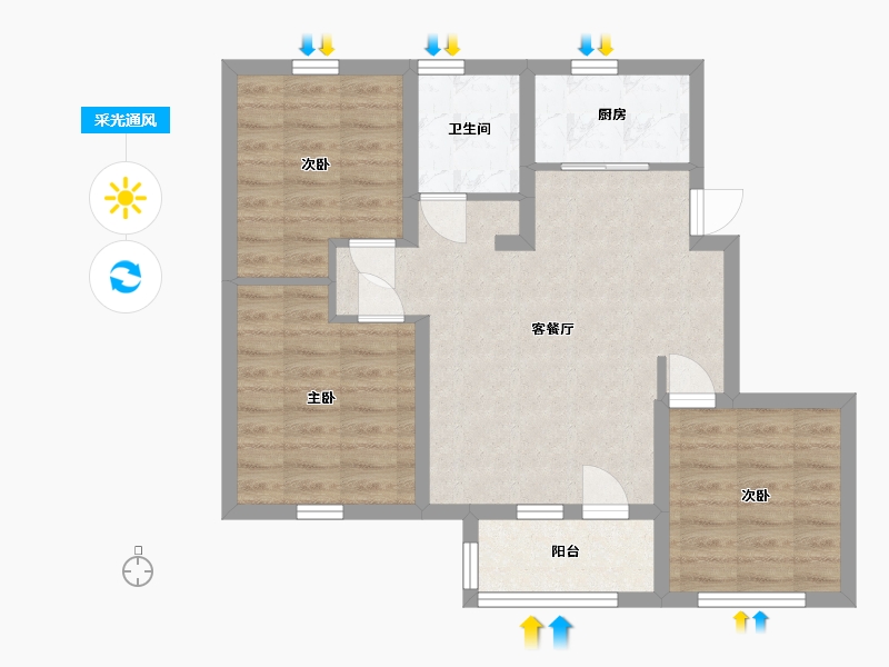 山东省-青岛市-萃英花园-68.11-户型库-采光通风