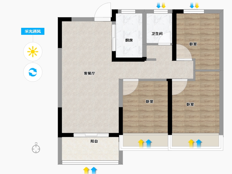 河南省-郑州市-银基国际旅游度假区-73.00-户型库-采光通风