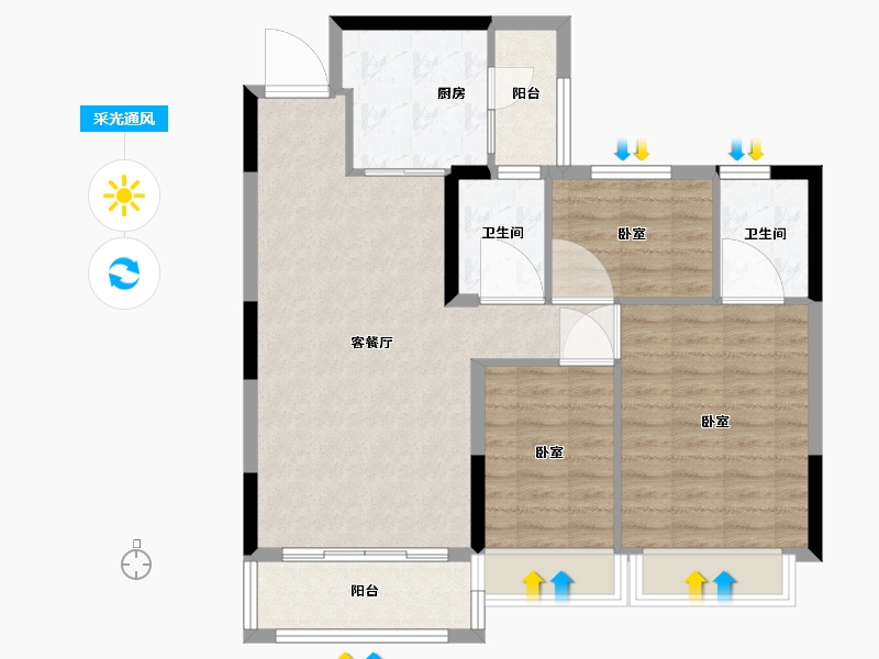 浙江省-湖州市-德清恒大珺庭-85.83-户型库-采光通风