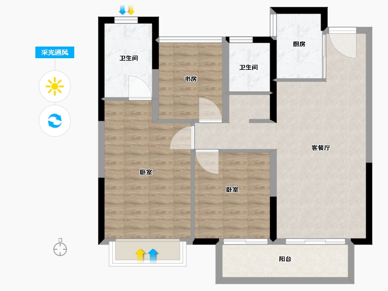 浙江省-湖州市-阳光城望湖苑-84.00-户型库-采光通风