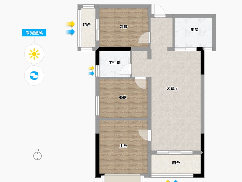 山西省-长治市-君汇·牡丹苑-76.86-户型库-采光通风