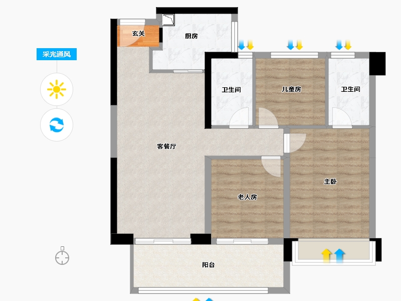 福建省-漳州市-建发玺院-85.91-户型库-采光通风