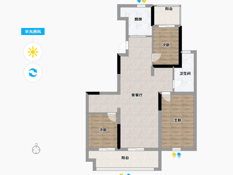 山东省-青岛市-剑桥小镇-84.00-户型库-采光通风