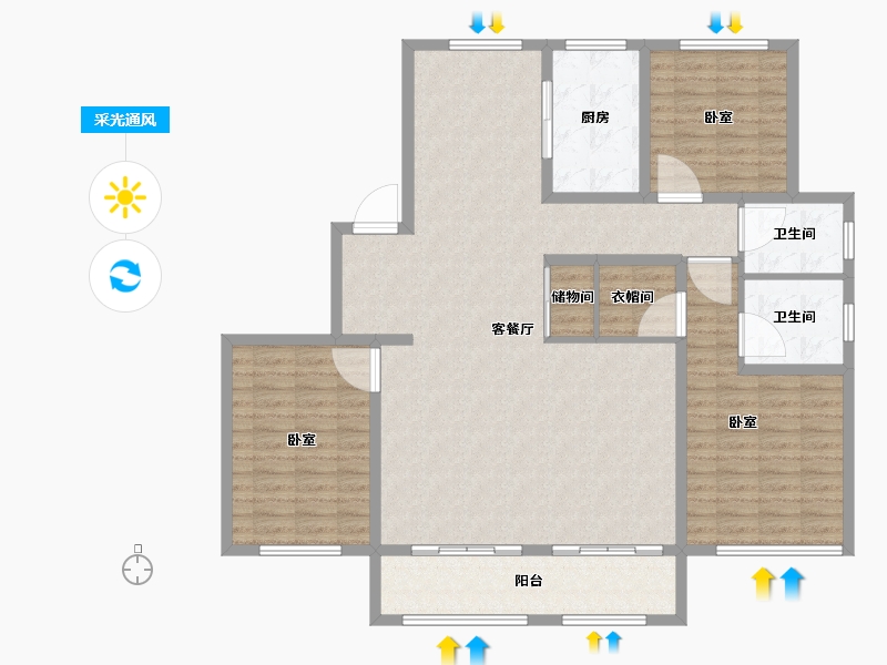 山东省-济南市-天风云墅-136.00-户型库-采光通风