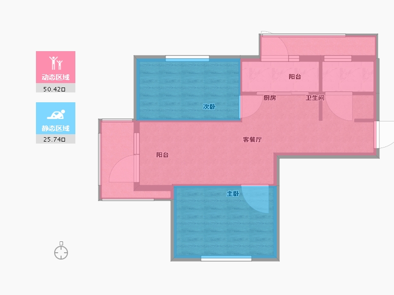 辽宁省-大连市-金地华府二期-68.74-户型库-动静分区