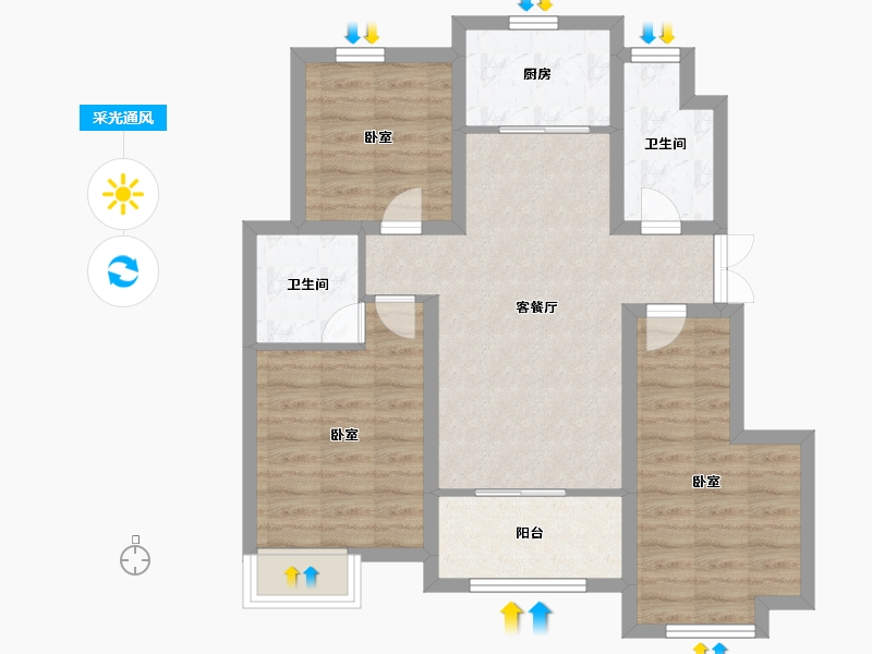 浙江省-嘉兴市-宝城都市-74.00-户型库-采光通风