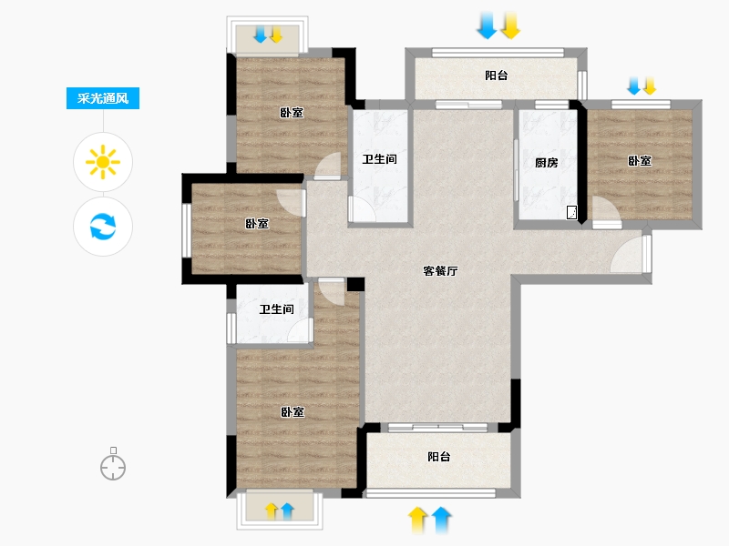 福建省-泉州市-莲花水岸阳光-96.70-户型库-采光通风