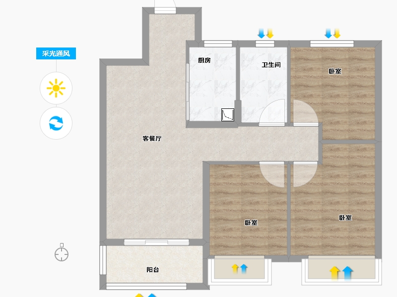 安徽省-合肥市-新滨湖孔雀城-74.00-户型库-采光通风