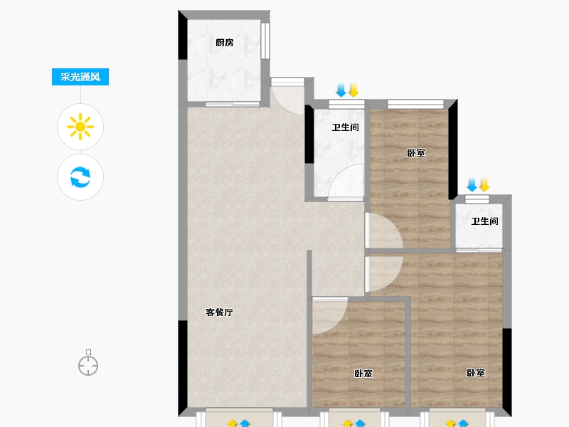 福建省-漳州市-云霄大唐印象-71.00-户型库-采光通风