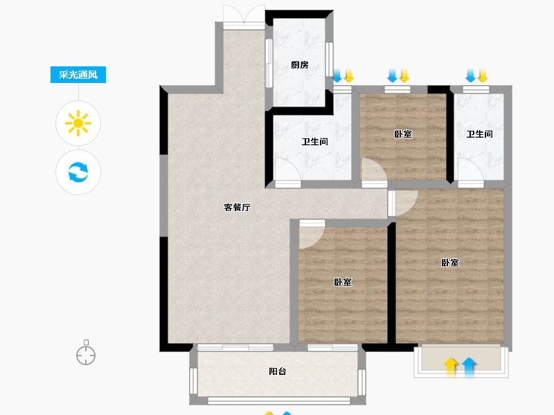 浙江省-嘉兴市-海盐吾悦广场-94.00-户型库-采光通风