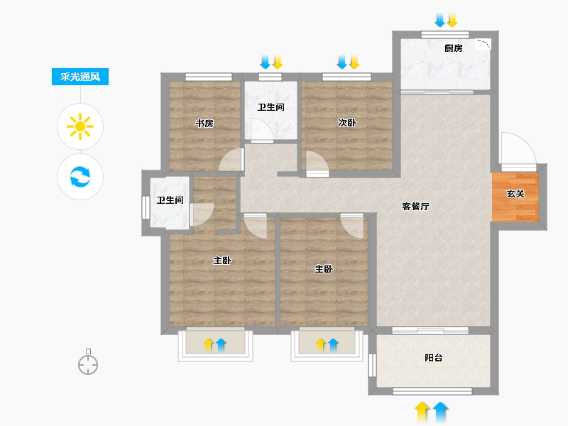 安徽省-阜阳市-孔雀城时代北宸-88.00-户型库-采光通风