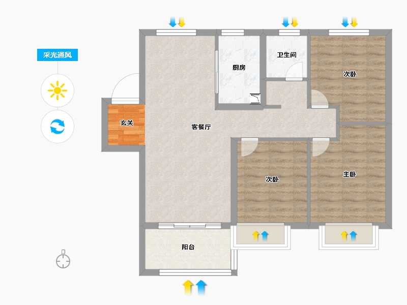 安徽省-阜阳市-孔雀城时代北宸-76.00-户型库-采光通风